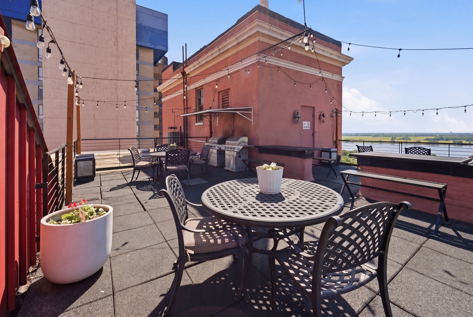 Cascade's Roof deck with string lights